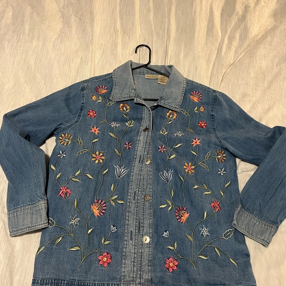 Floral Embroidered Denim Shirt or Jacket